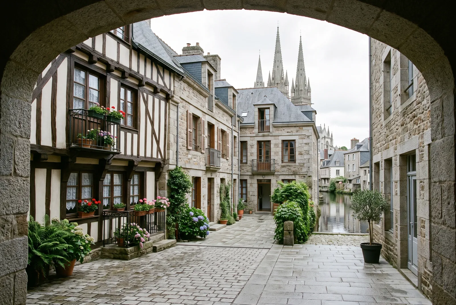 Cour intérieure d'un immeuble à Quimper
